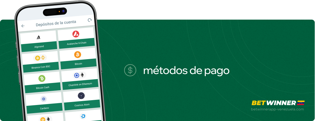 Métodos de pago Betwinner APP Venezuela