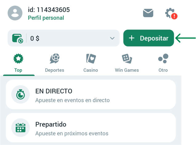 Realiza un depósito Betwinner APP Venezuela